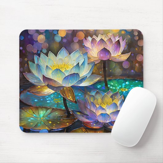 Glowing Lotus Flowers Trio Mousepad (Mit Mouse)