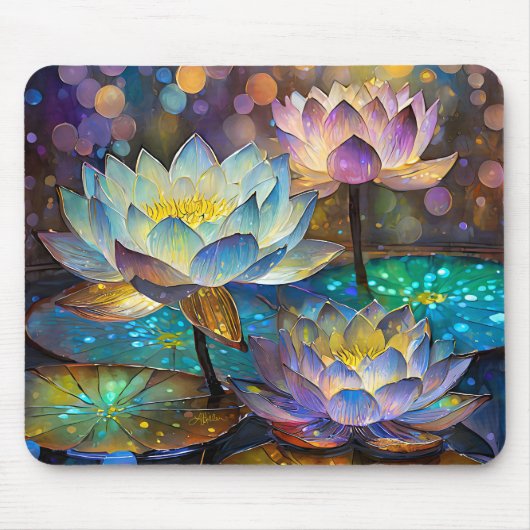 Glowing Lotus Flowers Trio Mousepad (Vorne)
