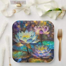 Glowing Lotus Flowers Trio Pappteller