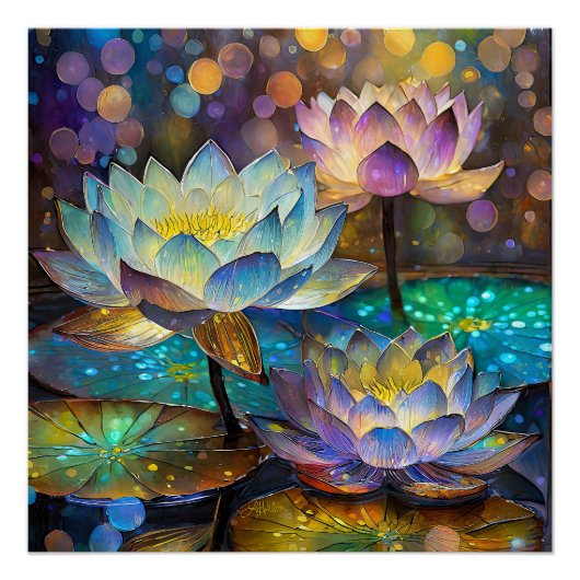 Glowing Lotus Flowers Trio Poster (Vorderseite)