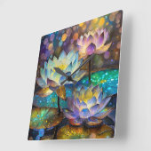 Glowing Lotus Flowers Trio Quadratische Wanduhr (Winkel)