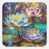 Glowing Lotus Flowers Trio Quadratischer Aufkleber (Vorderseite)