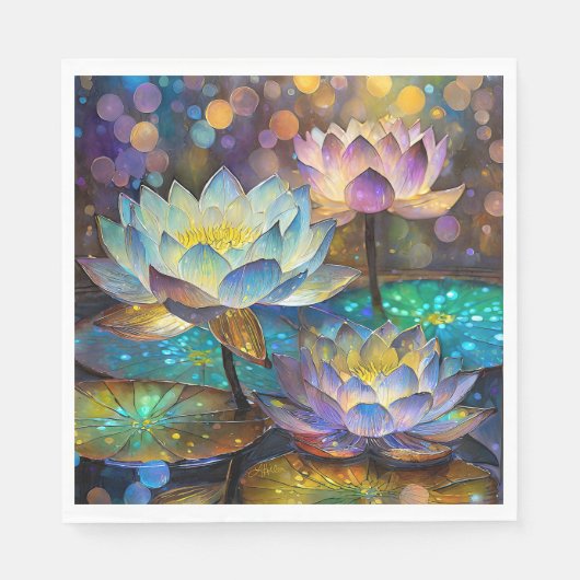 Glowing Lotus Flowers Trio Serviette (Vorderseite)