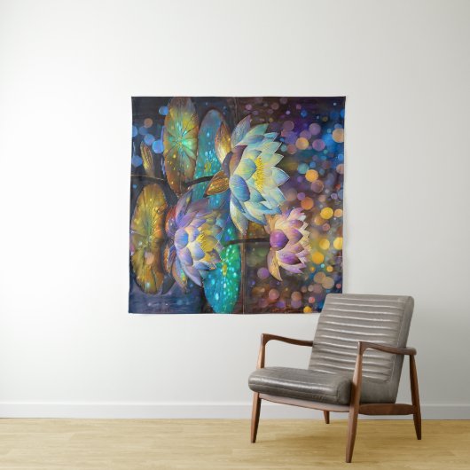 Glowing Lotus Flowers Trio Wandteppich (Beispiel (Horizontal))