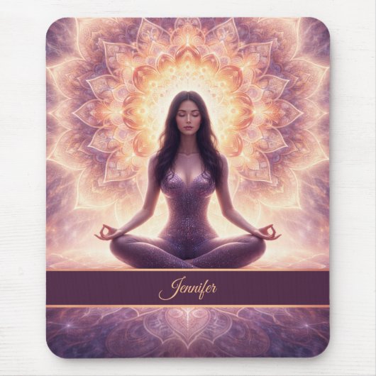 Glowing Mandala Meditation Woman Custom Name       Mousepad (Vorne)
