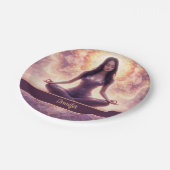 Glowing Mandala Meditation Woman Custom Name       Pappteller (Schrägansicht)