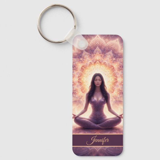 Glowing Mandala Meditation Woman Custom Name       Schlüsselanhänger (Vorderseite)