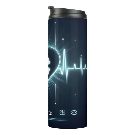 Glowing Medical Heartbeat Pulse EMT Design Thermosbecher (Nach rechts gedreht)