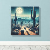 Glowing Moonlit Desert with Cactus and Fireflies Leinwanddruck (Insitu (Holzboden))