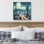 Glowing Moonlit Desert with Cactus and Fireflies Leinwanddruck (Insitu (Schlafzimmer))