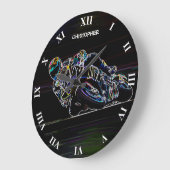 Glowing Motorcycle Rider Circle Racing Sketch Große Wanduhr (Winkel)
