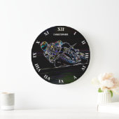 Glowing Motorcycle Rider Circle Racing Sketch Große Wanduhr (Zuhause)
