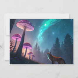 Glowing Mushroom Forest Fox Fantasy Art Feiertagskarte
