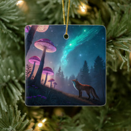 Glowing Mushroom Forest Fox Fantasy Art Keramikornament