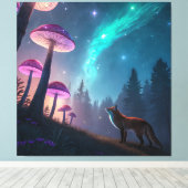 Glowing Mushroom Forest Fox Fantasy Art Leinwanddruck (Insitu (Holzboden))