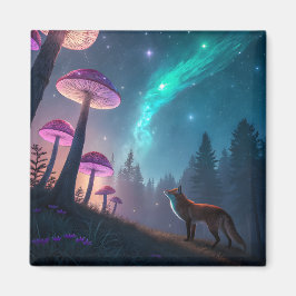 Glowing Mushroom Forest Fox Fantasy Art Magnet