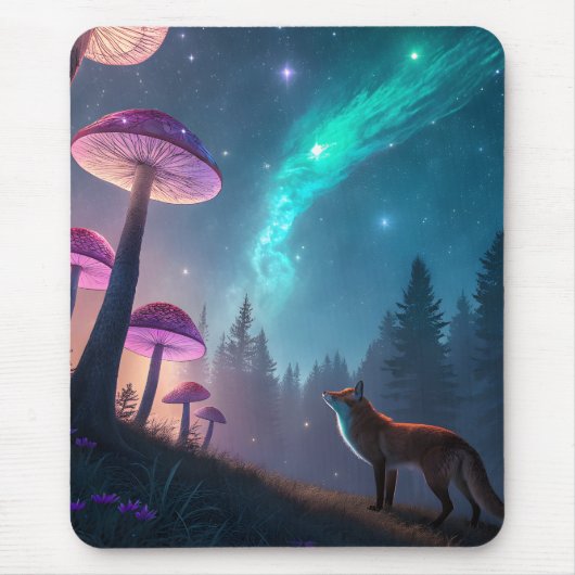 Glowing Mushroom Forest Fox Fantasy Art Mousepad (Vorne)