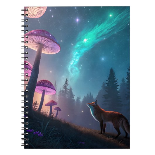 Glowing Mushroom Forest Fox Fantasy Art Notizblock (Vorderseite)