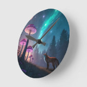 Glowing Mushroom Forest Fox Fantasy Art Runde Wanduhr (Winkel)