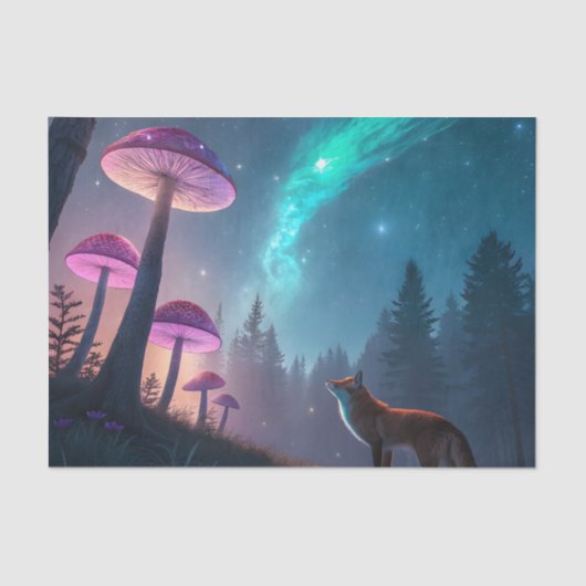 Glowing Mushroom Forest Fox Fantasy Art Seidenpapier (Vorderseite)