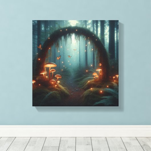 Glowing Mushroom Portal in Misty Twilight Forest Leinwanddruck (Insitu (Holzboden))