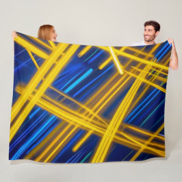 Glowing Neon Geometric Blue Yellow Dark Abstract Fleecedecke