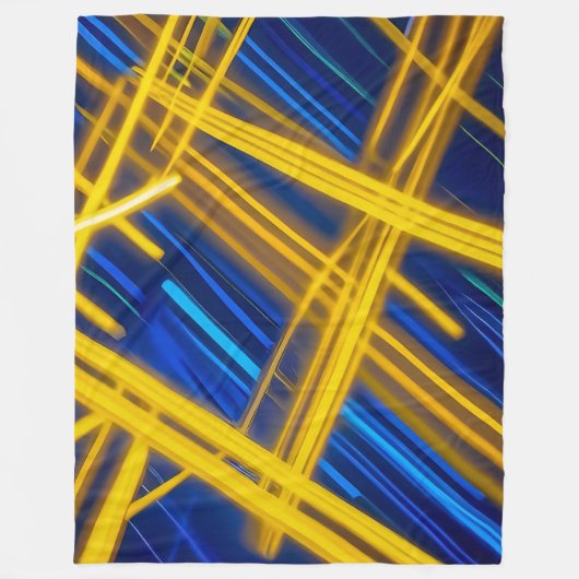 Glowing Neon Geometric Blue Yellow Dark Abstract Fleecedecke (Vorderseite)