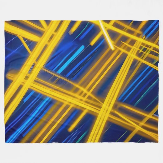 Glowing Neon Geometric Blue Yellow Dark Abstract Fleecedecke (Vorderseite (Horizontal))