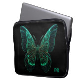 Glowing Neon Green Teal Butterfly Art Laptopschutzhülle (Vorderseite Links)