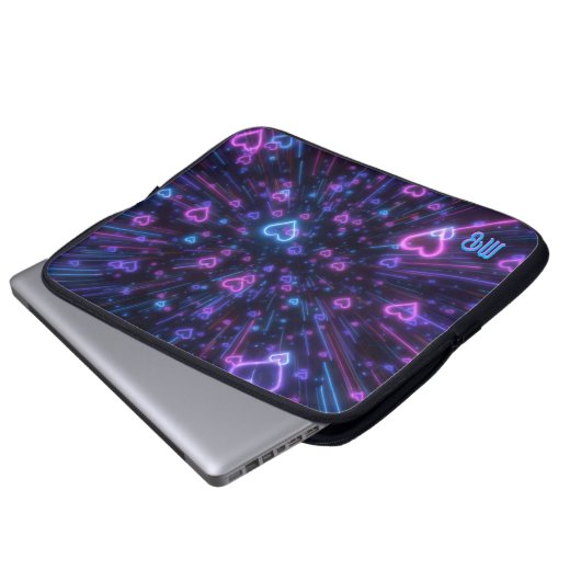 Glowing Neon Heart Galaxy Cosmic Love Burst Laptopschutzhülle (Vorne Knopf)