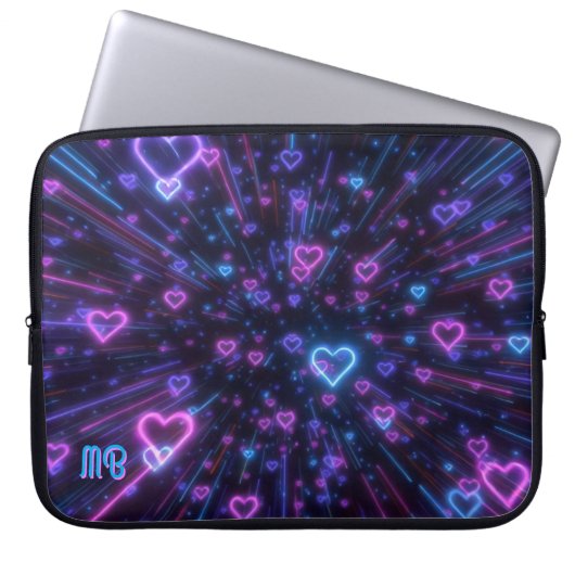 Glowing Neon Heart Galaxy Cosmic Love Burst Laptopschutzhülle (Vorderseite)