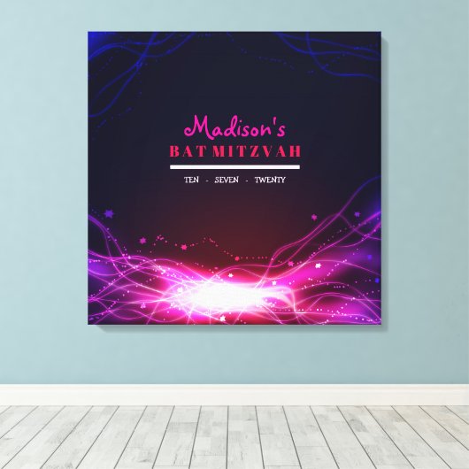 GLOWING NEON STAR Bat Mitzvah Sign in Memory Board Leinwanddruck (Insitu (Holzboden))