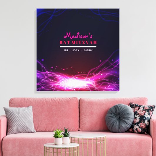 GLOWING NEON STAR Bat Mitzvah Sign in Memory Board Leinwanddruck (Insitu (Wohnzimmer))