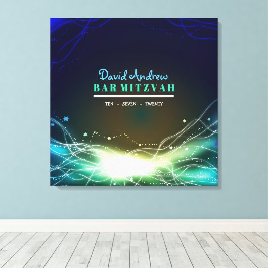 GLOWING NEON STAR Bat Mitzvah Sign in Memory Board Leinwanddruck (Insitu (Holzboden))