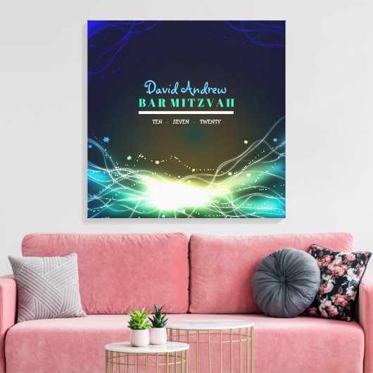 GLOWING NEON STAR Bat Mitzvah Sign in Memory Board Leinwanddruck (Insitu (Wohnzimmer))