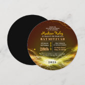 GLOWING NEON STARS Bat Mitzvah Einladung GOLD (Vorne/Hinten)