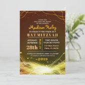 GLOWING NEON STARS Bat Mitzvah Einladung GOLD (Stehend Vorderseite)