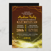 GLOWING NEON STARS Bat Mitzvah Einladung GOLD (Vorne/Hinten)