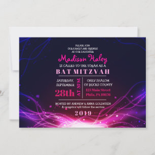 GLOWING NEON STARS FUSCHIA Bat Mitzvah Einladung