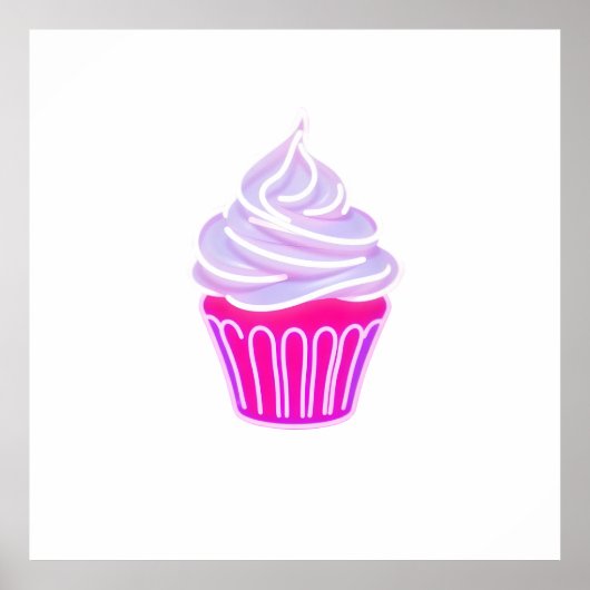 Glowing Neon Style Cupcake Illustration Poster (Vorne)