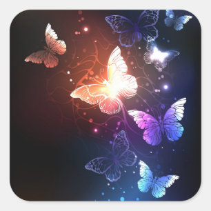 Glowing Night Butterflies Quadratischer Aufkleber