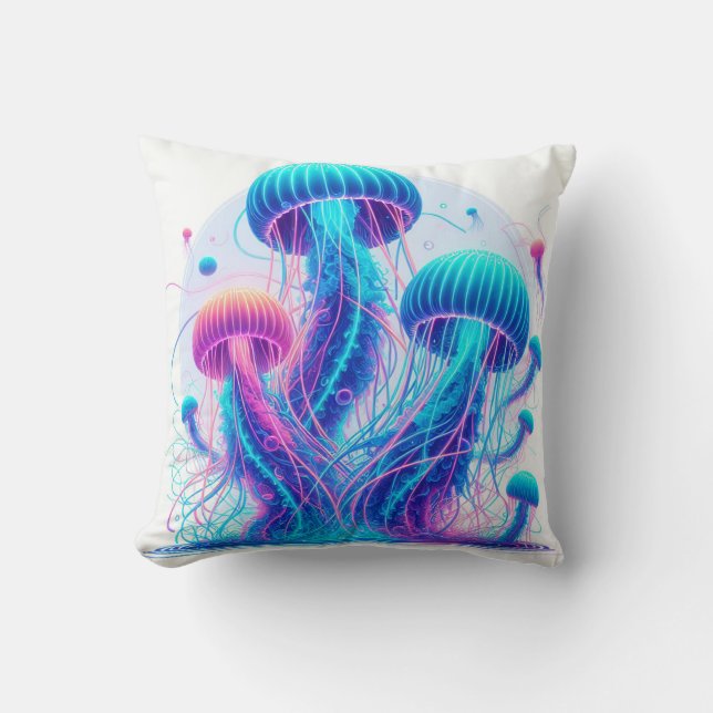 Glowing Ocean: Jellyfish Inspired Throw Pillows Kissen (Vorderseite)