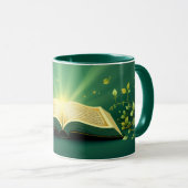 Glowing Open Quran Islamic Mug – Spiritual Green Tasse (VorderseiteRechts)