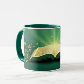 Glowing Open Quran Islamic Mug – Spiritual Green Tasse (Vorderseite Links)