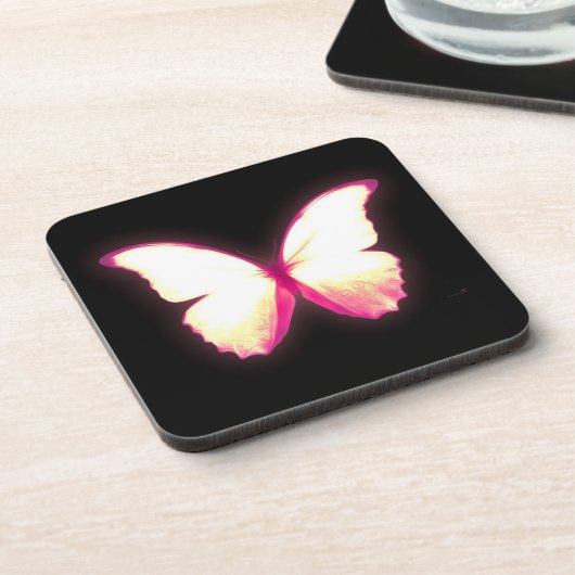 Glowing Pink Butterfly Coasters Getränkeuntersetzer (Linke Seite)