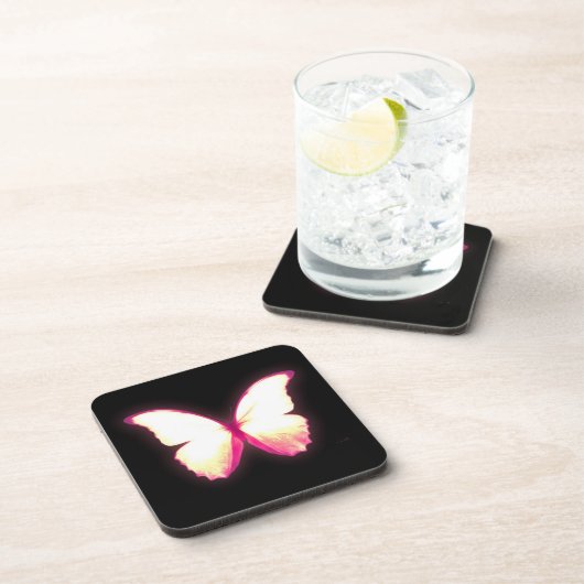 Glowing Pink Butterfly Coasters Getränkeuntersetzer (Rechte Seite)