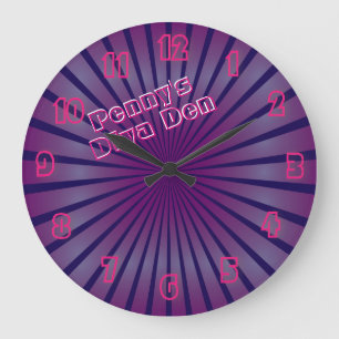 Glowing Pink Diva Den Neon Sign Personalized Große Wanduhr