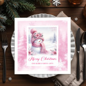 Glowing Pink Snowman Winter Forest Christmas  Serviette
