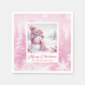 Glowing Pink Snowman Winter Forest Christmas  Serviette (Vorderseite)