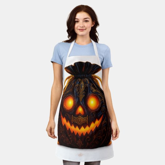 Glowing Pumpkin Face Apron | Halloween Kitchen Fun Schürze (Getragen)